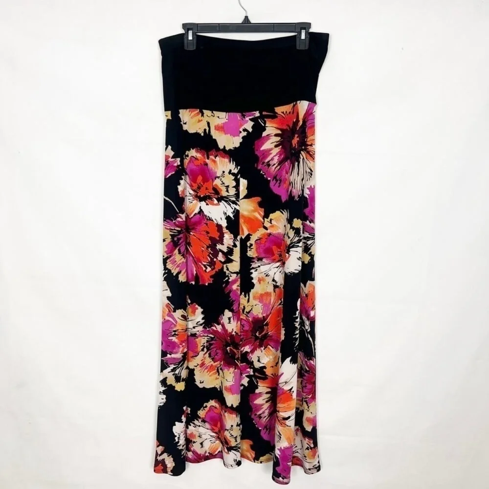 JBS Y2K Vtg Floral Stretch Maxi Skirt Womens M Beachy Coastal Festival Romantic